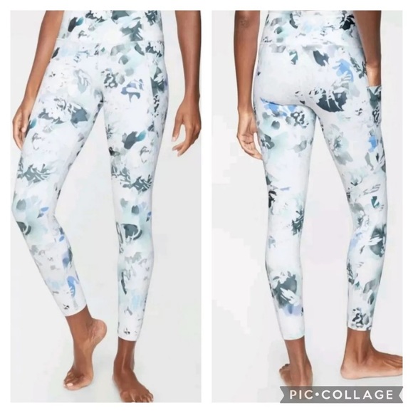 Athleta Stash Pocket Salutation White Floral Peony 7/8 Leggings Medium L13 - Picture 1 of 8